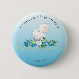 Cute Lamb Blue Floral Boy Baby 2 Inch Round Button