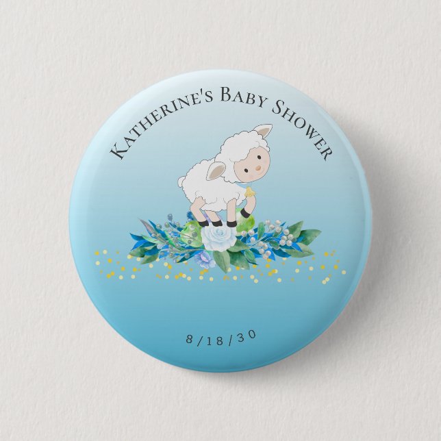 Cute Lamb Blue Floral Boy Baby  2 Inch Round Button (Front)