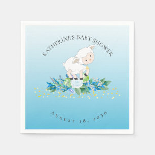 Cute Lamb Blue Floral Boy Baby Shower Napkin