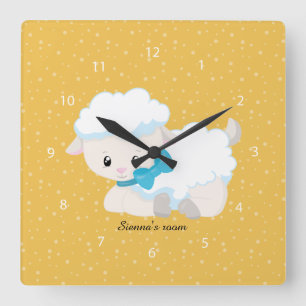 Cute lamb * choose background colour square wall clock