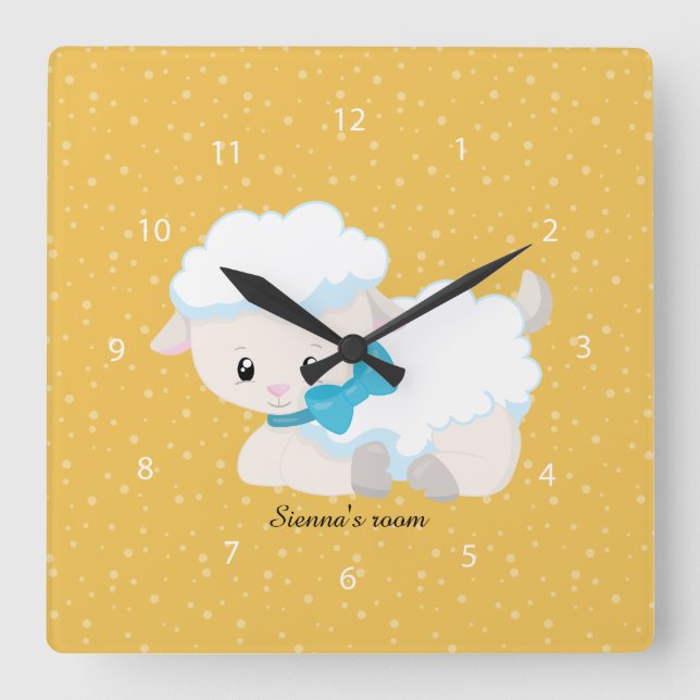 Cute lamb * choose background colour square wall clock (Front)