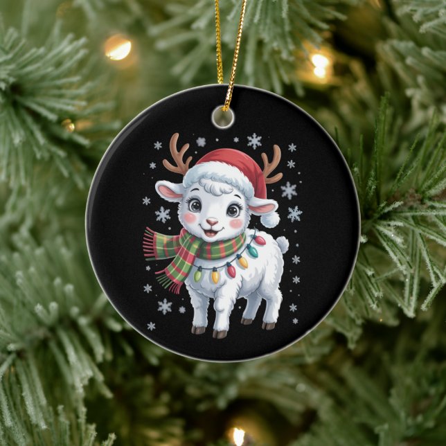 Cute Lamb Christmas Funny Animal Lover Farmer  Ceramic Ornament (Tree)