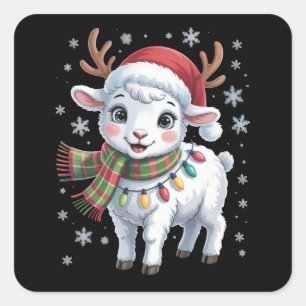 Cute Lamb Christmas Funny Animal Lover Farmer  Square Sticker