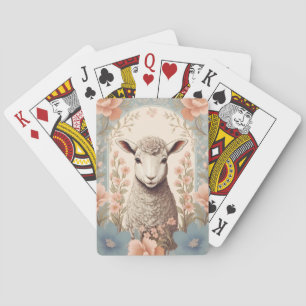 Cute Lamb Delicate Pastel Floral Playing Cards