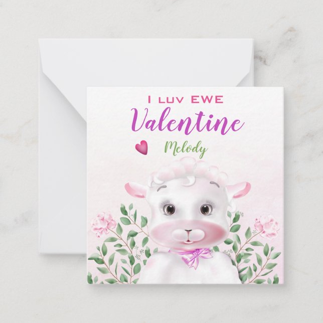 Cute Lamb Floral Kids Classroom Valentine Card (Front)
