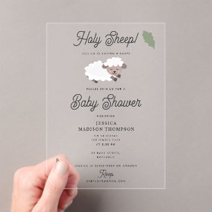 Cute Lamb Holy Sheep Funny Baby Shower Acrylic Invitations