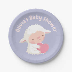 Cute Lamb Hugging Heart Baby Shower Supplies Paper Plate