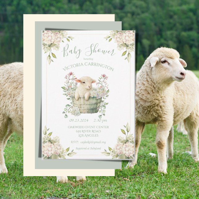 Cute Lamb in a Basket Floral Baby Shower Invitation (Creator Uploaded)
