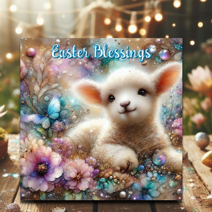Cute Lamb Jesus Resurrection Easter Blessing Holiday Card