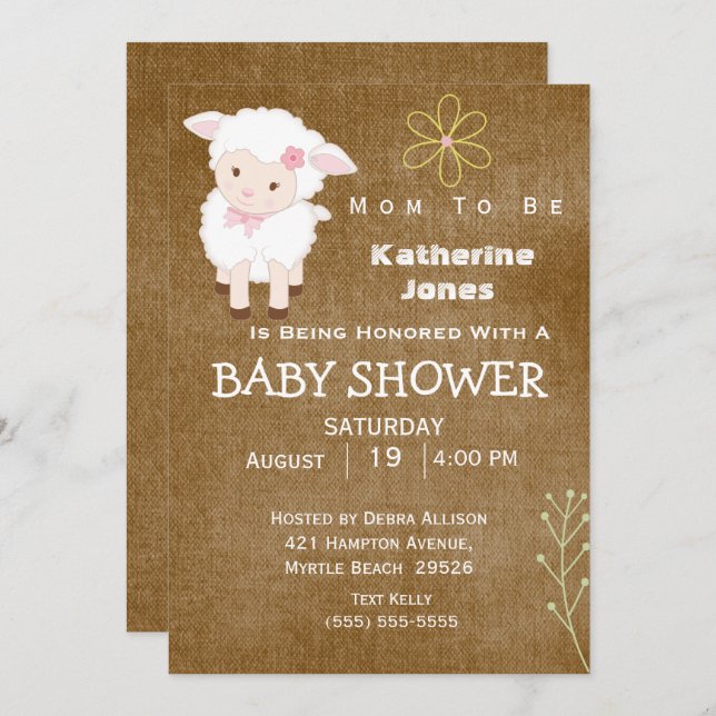 Cute Lamb Neutral Baby Shower Invitation (Front/Back)