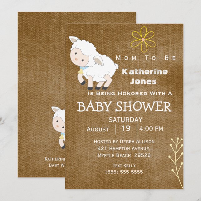 Cute Lamb Neutral Baby Shower Invitation (Front/Back)