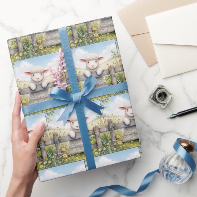 Cute Lamb On Farm Fence Wrapping Paper (Gifting)