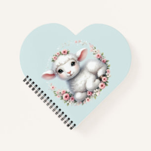 Cute Lamb with Floral Crown Illustration Notebook