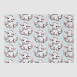 Cute Lamb with Floral Crown Illustration Tissue Paper