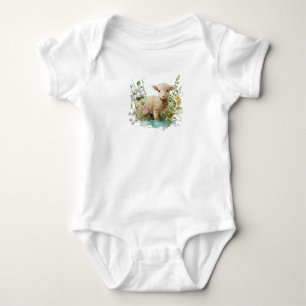 Cute Lamb with Flowers Baby Bodysuit – Sweet Farm