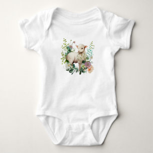Cute Lamb with Flowers Baby Bodysuit – Sweet Farm