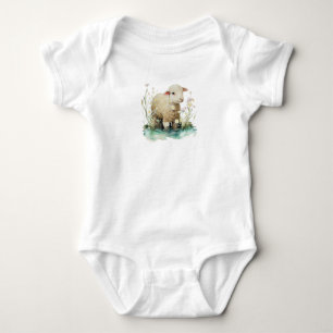 Cute Lamb with Flowers Baby Bodysuit – Sweet Farm
