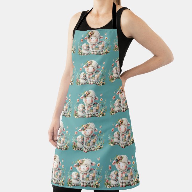 Cute Lambs with Floral and Patchwork Accents Apron (Insitu)