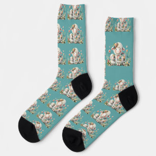 Cute Lambs with Floral and Patchwork Accents Socks