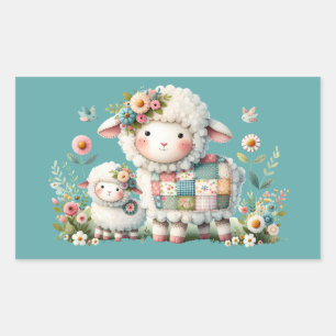 Cute Lambs with Floral and Patchwork Accents Sticker
