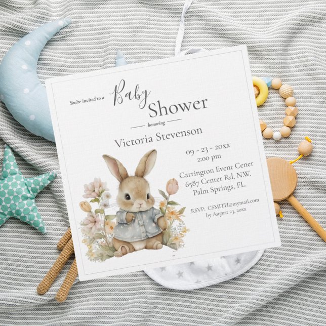 Cute Lapin Lapin Baby shower Floral Invitation (Créateur téléchargé)