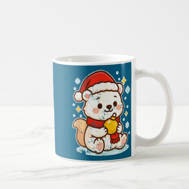 Cute Lar Bear Winter With Santa Hat  Coffee Mug (Right)