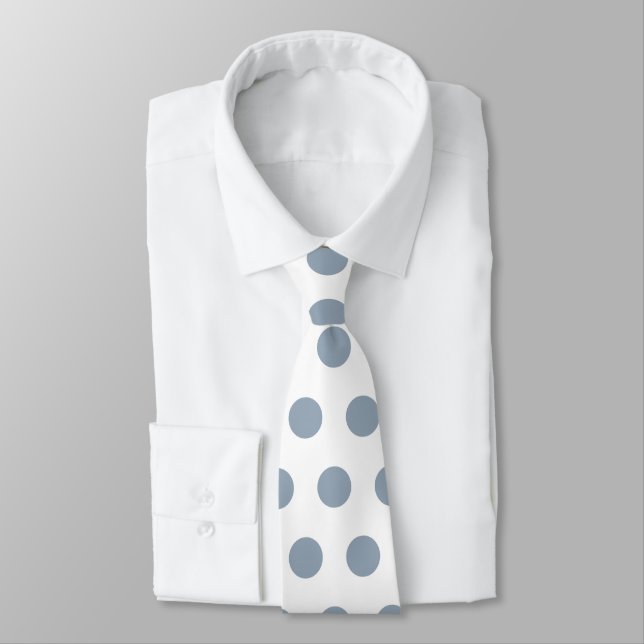 Cute large dusty blue polka dots on white tie (Tied)