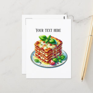 Cute lasagna add text  postcard