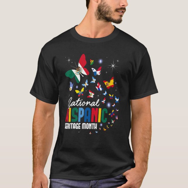 Cute Latinx Countries Flag Butterfly Hispanic Heri T-Shirt (Front)