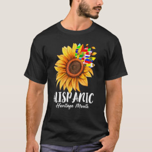 Cute Latinx Countries Flag Sunflower Hispanic Heri T-Shirt