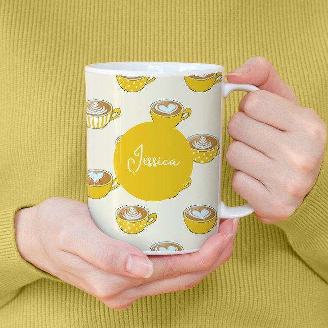 Cute Latte Art en Motif de tasses de café jaune (Yellow Latte Art Tall Mug)