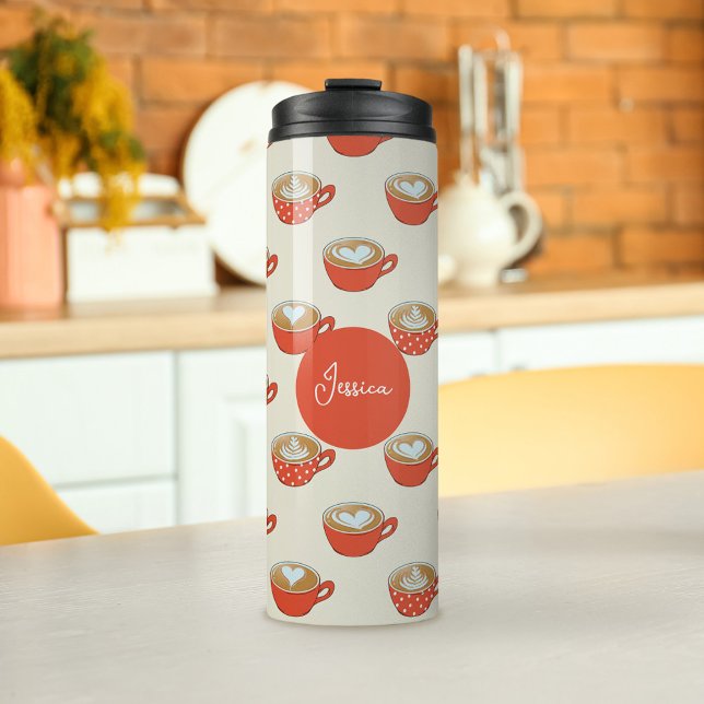 Cute Latte Art in Red Coffee Mugs Pattern (Latte Art in Red Patterned Tumbler)