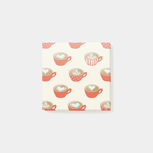 Cute Latte Art in Red Coffee Mugs Pattern Post-it Notes (Front)