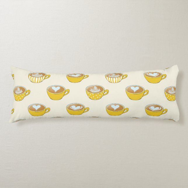 Cute Latte Art in Yellow Coffee Mugs Pattern Body Pillow (Front)