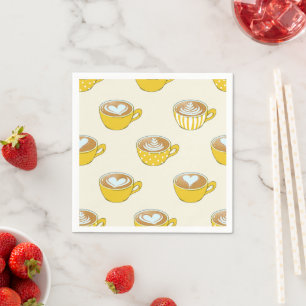Cute Latte Art in Yellow Coffee Mugs Pattern Napkin