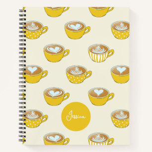 Cute Latte Art in Yellow Coffee Mugs Pattern Notebook