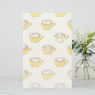 Cute Latte Art in Yellow Coffee Mugs Pattern Stationery
