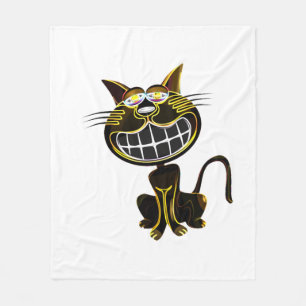 CUTE LAUGHING BLACK AND BRIGHT YELLOW CAT FLEECE BLANKET