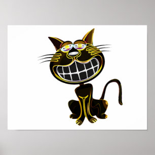 CUTE LAUGHING BLACK AND BRIGHT YELLOW CAT POSTER