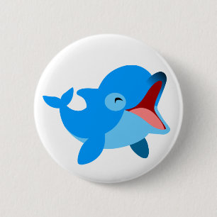 Cute Laughing Cartoon Dolphin 2 Inch Round Button