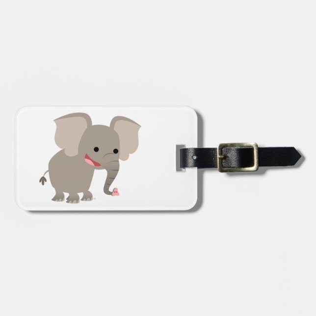 Cute Laughing Cartoon Elephant Luggage Tag (Front Horizontal)