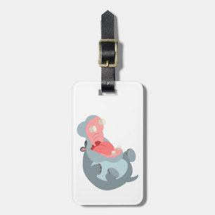Cute Laughing Cartoon Hippo Luggage Tag