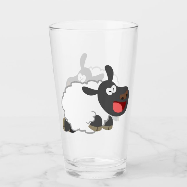 Cute Laughing Cartoon Sheep Tumbler Glass (Front)