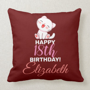 Cute Laughing Cat Happy 18th Birthday Throw Pillow