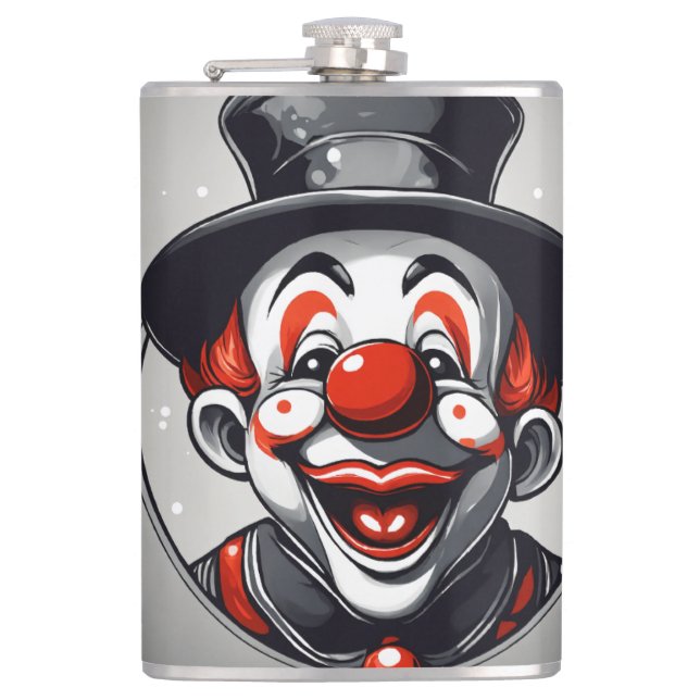Cute Laughing Clown Logo – Simple Black & White  Hip Flask (Front)