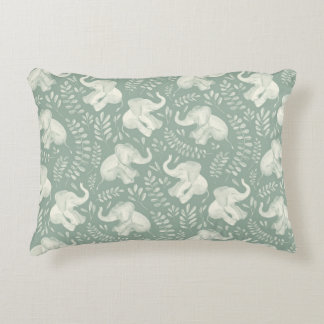 Cute Laughing Elephants in Cream and Sage Green Accent Pillow