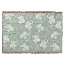 Cute Laughing Elephants in Cream and Sage Green