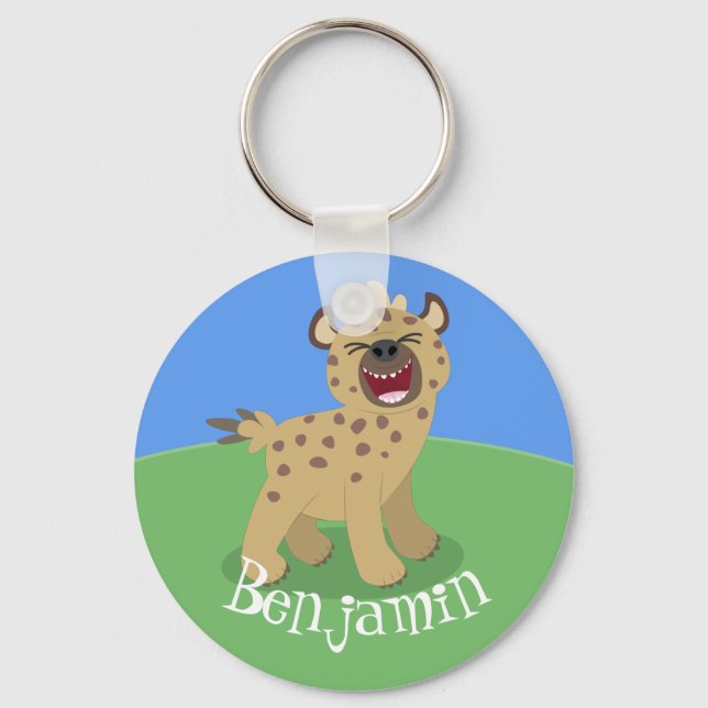Cute laughing hyena cartoon illustration keychain (Front)