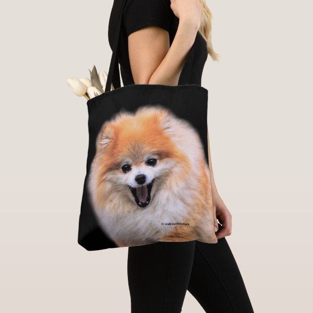 Cute Laughing Pomeranian Dog Tote Bag (Close Up)