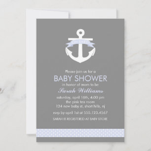 Cute Lavender Anchor Nautical Theme Baby Shower Invitation